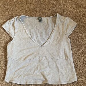 Light Blue Ribbed V-Neck Crop Top - XL